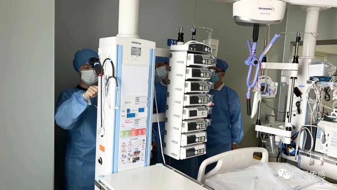 Deployment team preparing OnCorva monitoring equipment inside the hospital